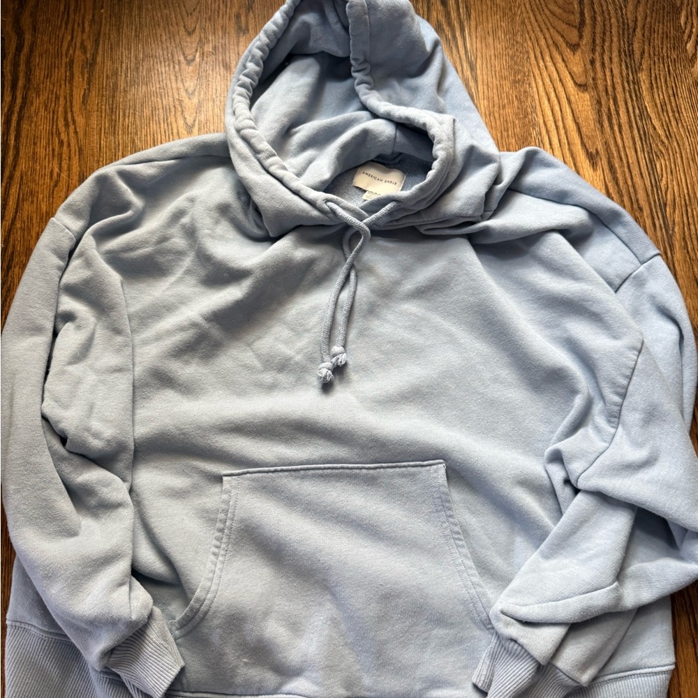 American Eagle light blue oversized crop hoodie
